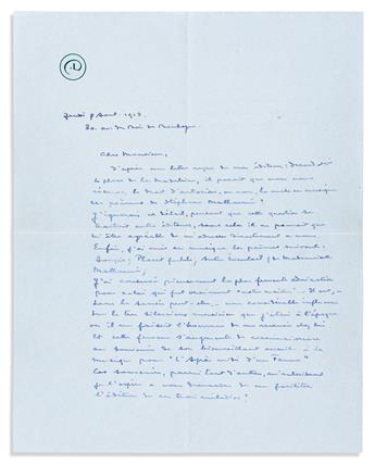 DEBUSSY, CLAUDE. Autograph Letter Signed, to Mallarmés son-in-law Edouard Bonniot (Dear Sir), in French,